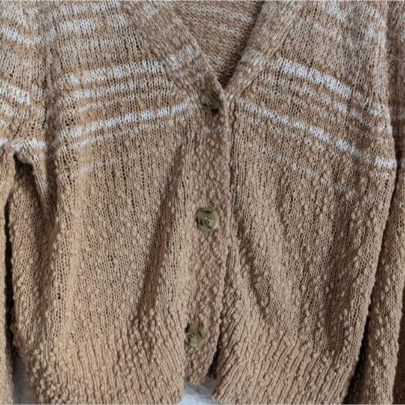 J. Crew Reversible Space Dyed Cardigan Sweater L Brown Tan Textured Puff Sleeve - Picture 4 of 7